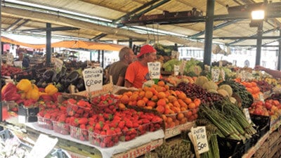 Colorful fruits and vegetables at an outdoor market