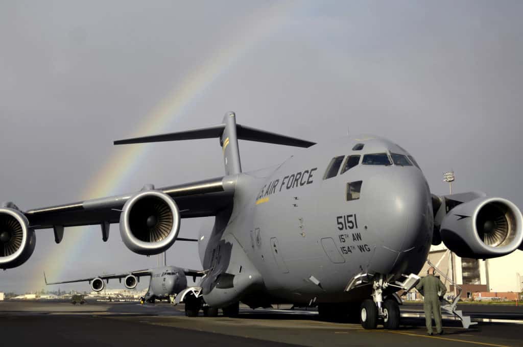 Take a space-A flight on a military aircraft like this C-17