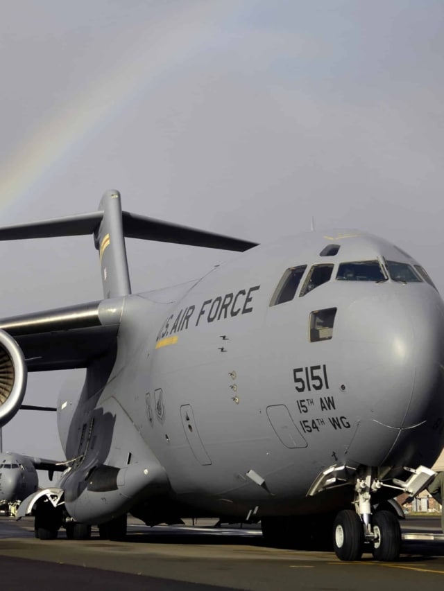 Take a space-A flight on a military aircraft like this C-17