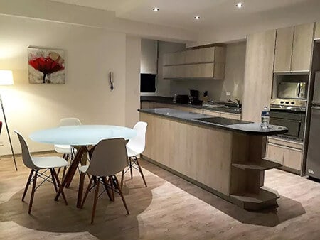 The large, modern kitchen in our Airbnb in Quito, Ecuador