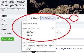 Screenshot showing how to see Space-A flight schedules first in your Facebook news feed