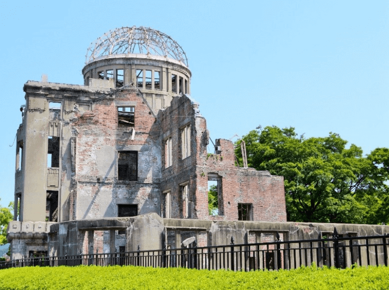 The burned out remnants of the Atomic Bomb Dome, one of the main Hiroshima tourist attractions.