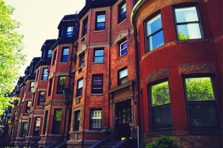 A row of brownstone homes