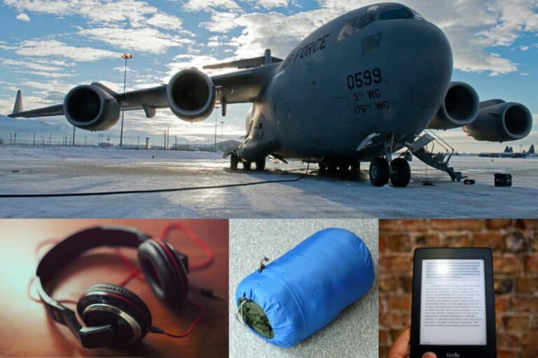 Collage of items to bring on a military space a flight
