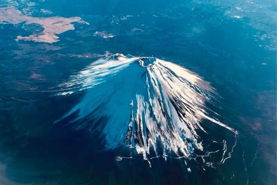Snow-capped Mt. Fuji from above