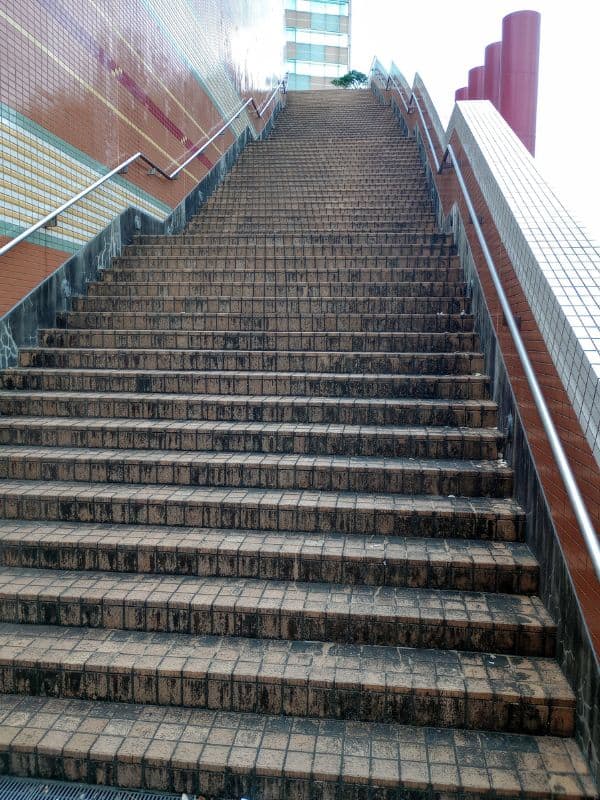 A long, brick staircase