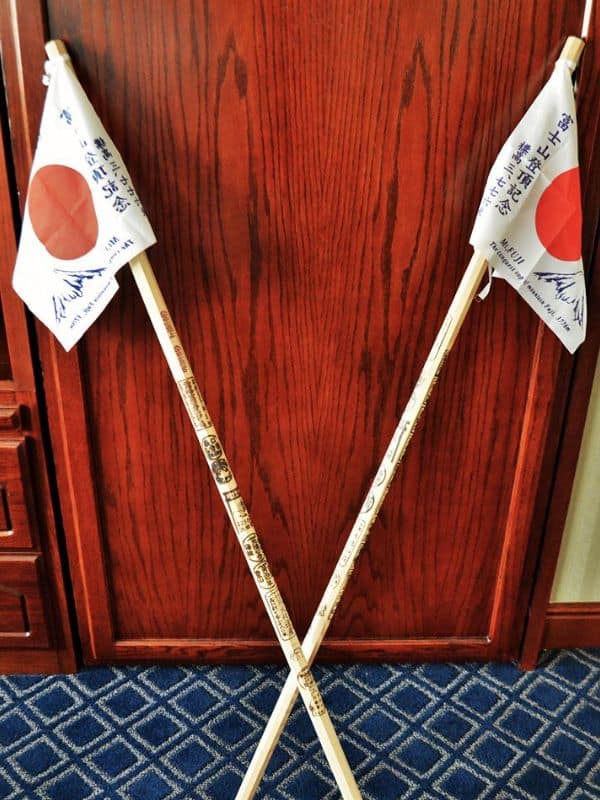 Walking sticks with Japanese flags