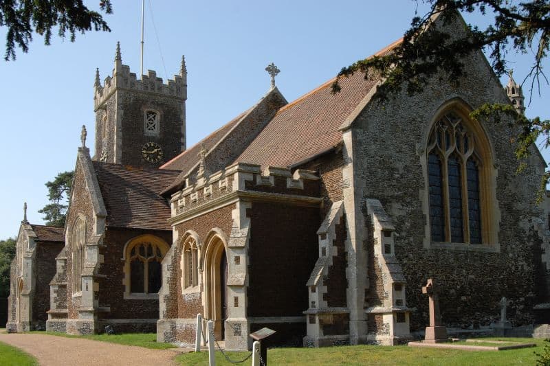 A church with a red roof