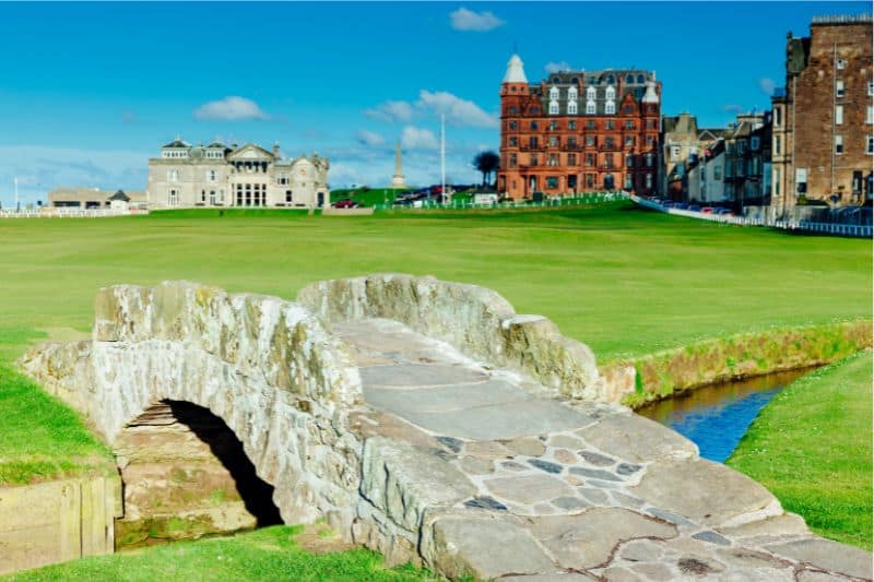 A stone bridge on a golf course