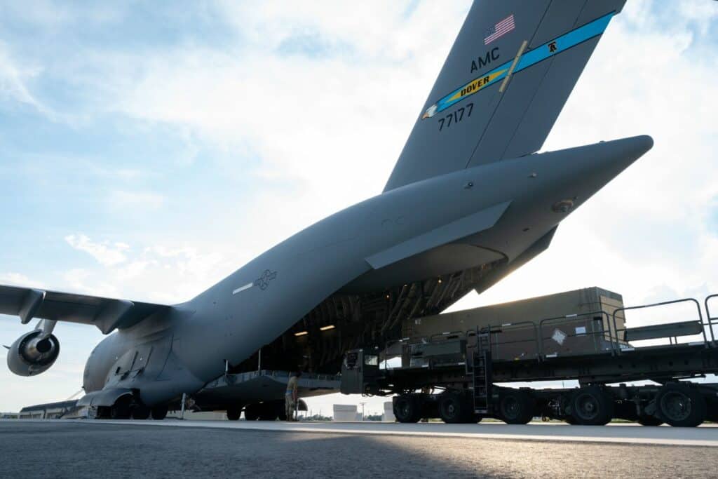 Loading cargo onto a military aircraft