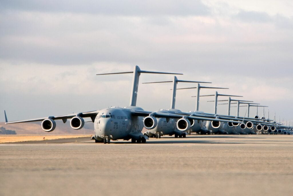 aircraft on the flight line at Travis