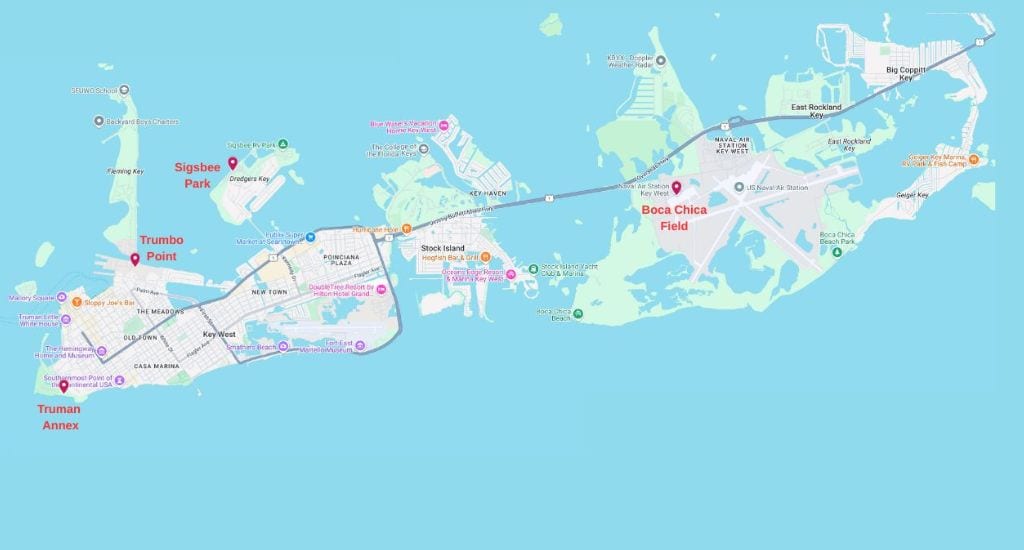 google map showing nas key west and several local attractions