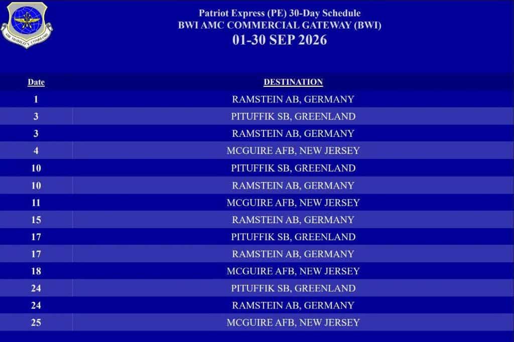 A flight schedule with a list of dates and destinations