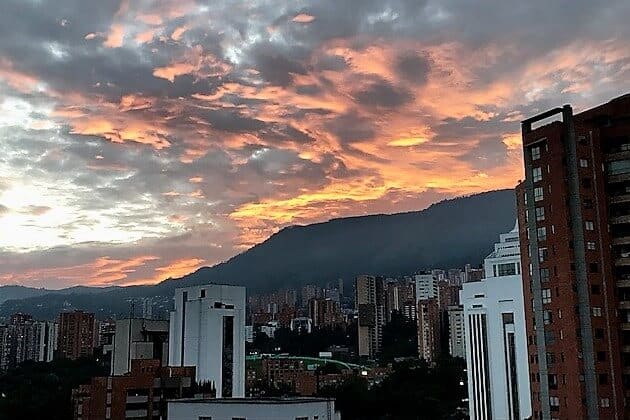 Sunrise over the mountains in Medellin. 