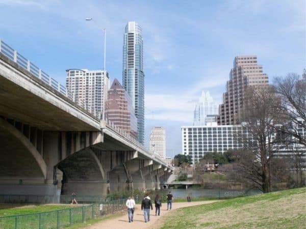 A skyline view of Austin from a recreation trail - book a winter rental in Austin