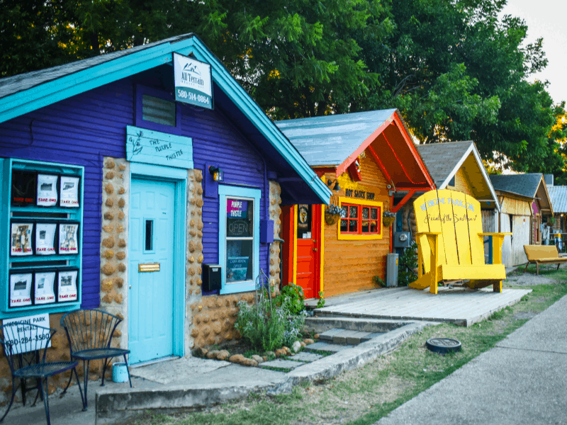 A row of tiny, colorful houses