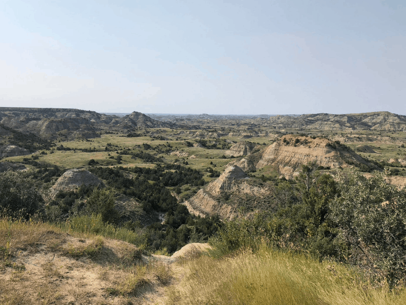 Panoramic view of rock formations in Theodore Roosevelt National Park
