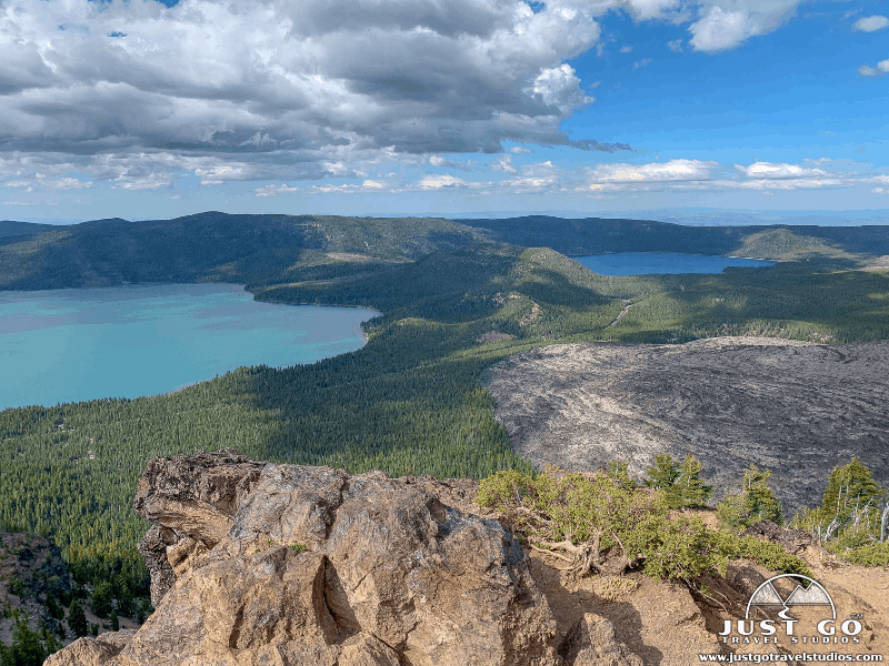 Birdseye view of Newberry National Volcanic Monument with two lakes