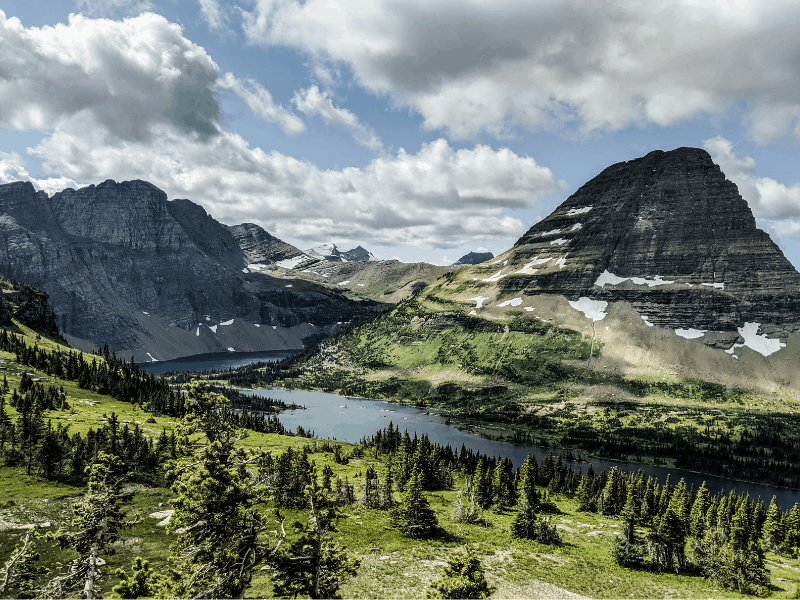 A river running through craggy mountains