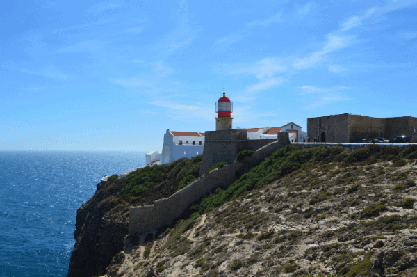 The llighthouse on the edge of the cliff at Cape St. Vincent