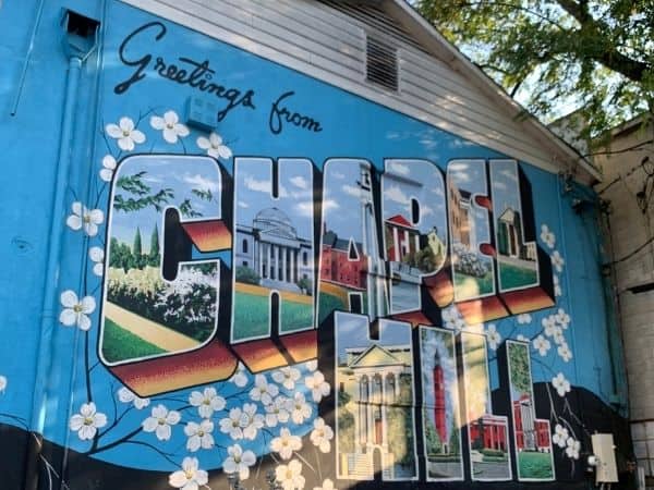 A mural offering Greetings from Chapel Hill - book a winter rental in Chapel Hill