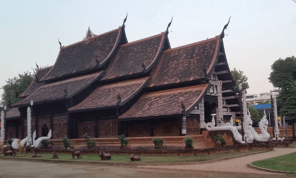 A temple with a 3-tiered wooden roof