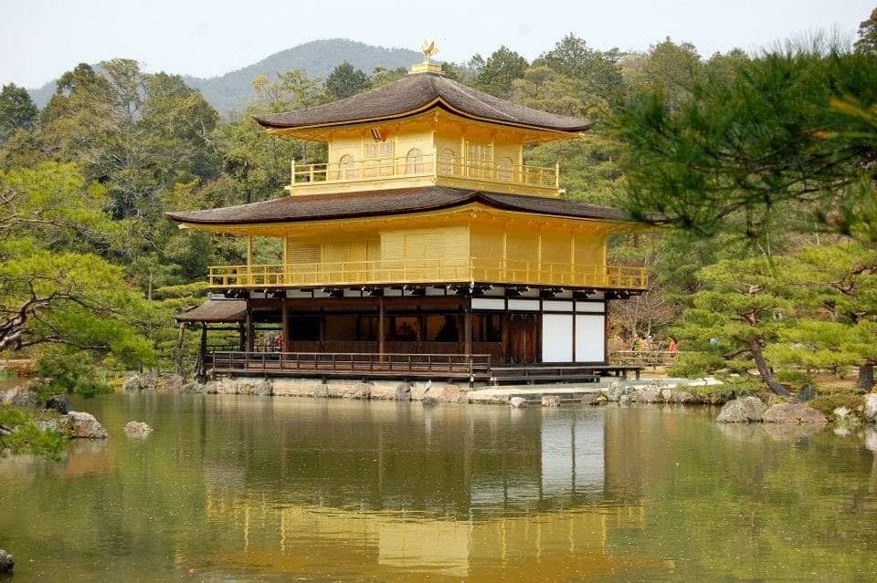 Picture of a golden Japanese pavilion reflecting on water