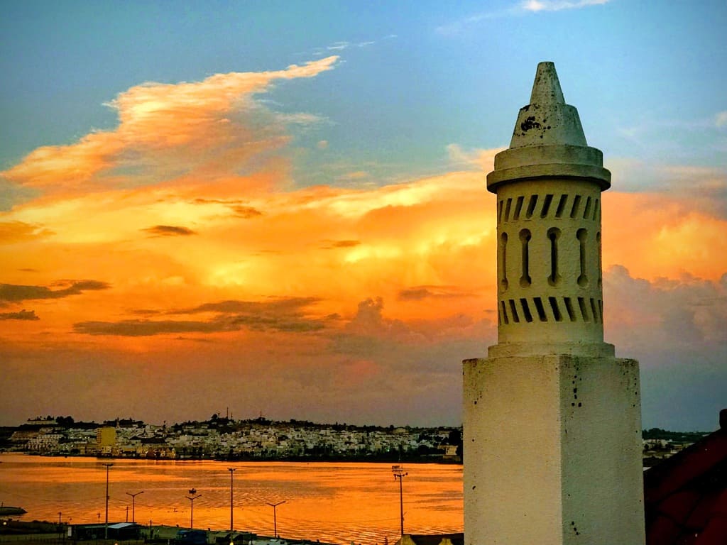 View of the Guadiana River in Algarve at sunset