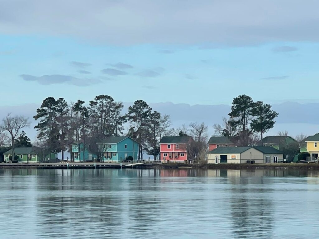 Colorful houses on the edge of a lake