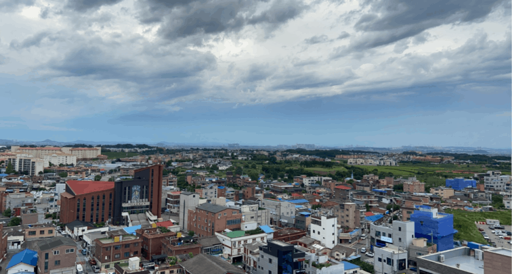 Panoramic view of rooftops in a city