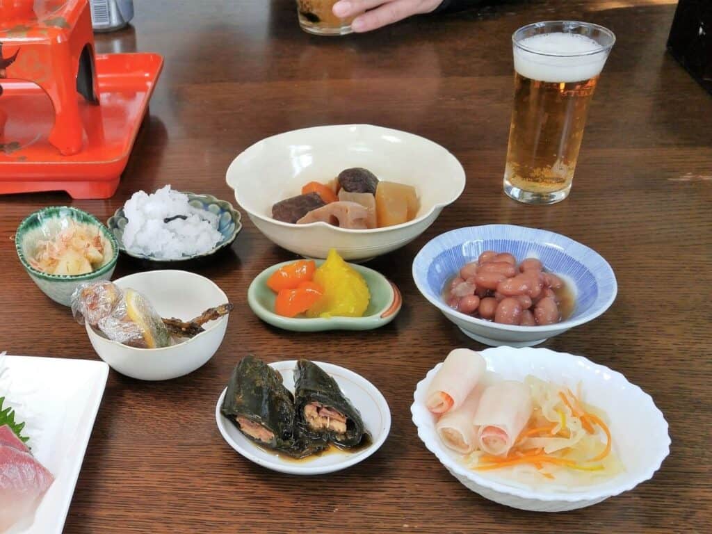 Small plates of Japanese food