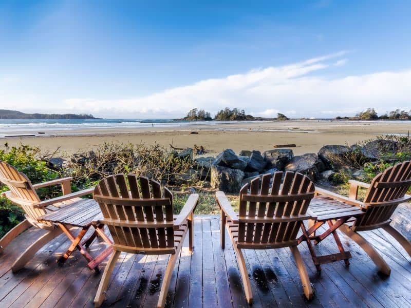 Deck chairs facing the water