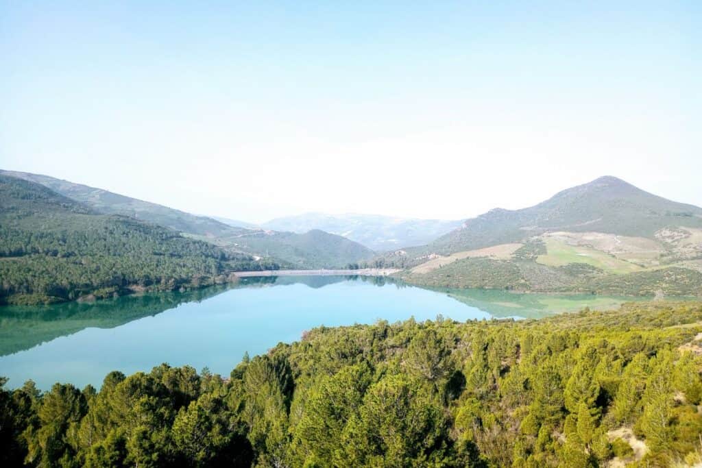 A reservoir surrounded by mountains