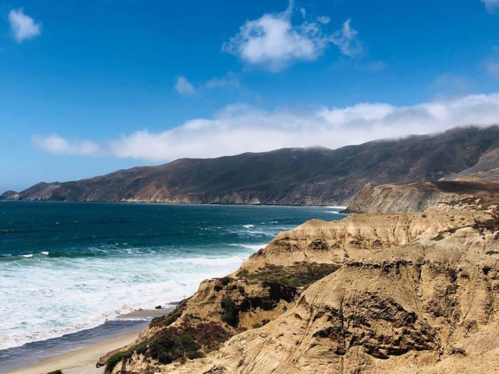 The mountainous California coastline with turquoise water